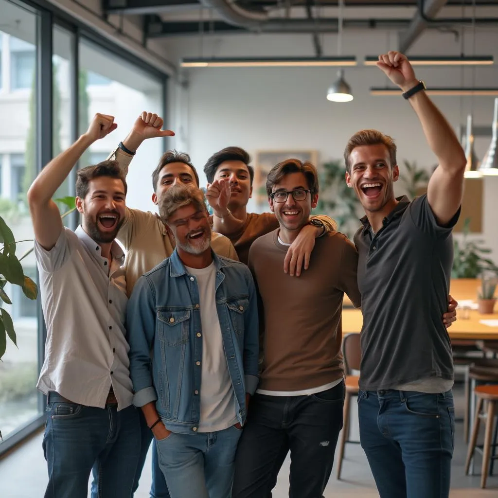 Fundadores de startup de tecnologia comemorando